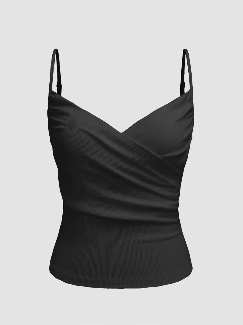 NWT Cider Women’s Black Ribbed Cami Tank Top Black Ruched V Neck Large